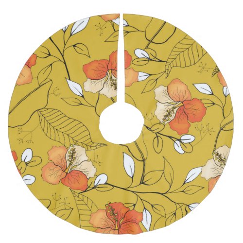 Tropical Flowers Leaves Exotic Wallpaper Brushed Polyester Tree Skirt
