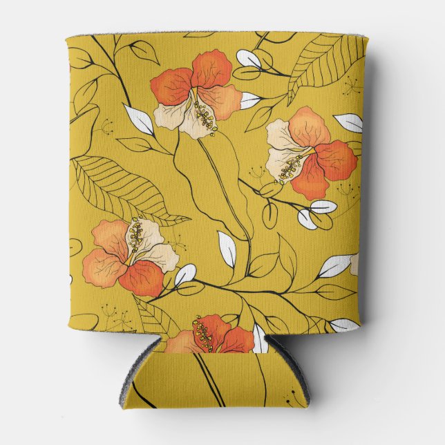 Tropical Flowers Leaves: Exotic Wallpaper. Can Cooler (Front)