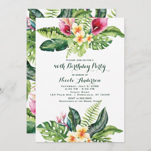 Tropical Flowers  Leaves Floral Birthday Party Invitation