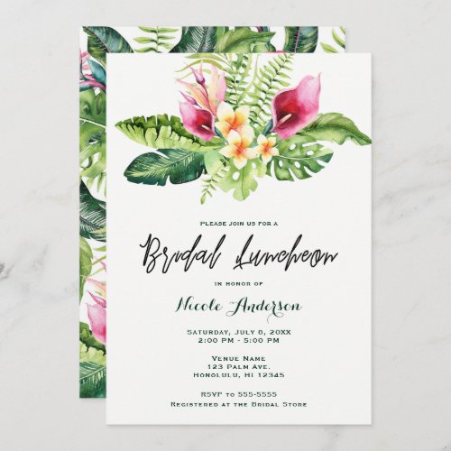Tropical Flowers  Leaves Floral Bridal Luncheon Invitation