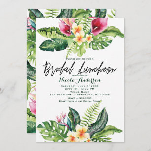 Tropical Flowers & Leaves Floral Bridal Luncheon Invitation