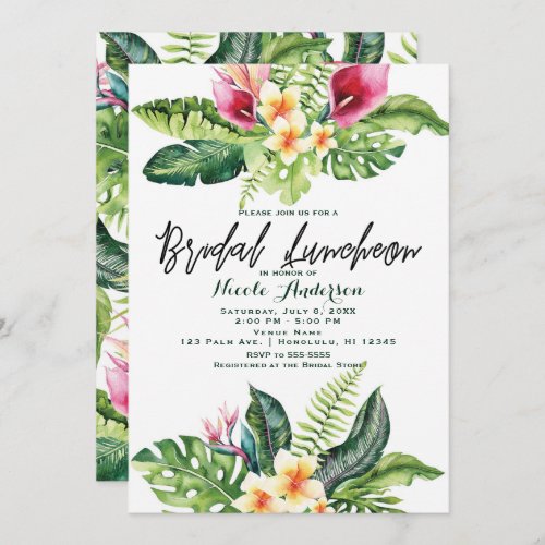 Tropical Flowers  Leaves Floral Bridal Luncheon Invitation