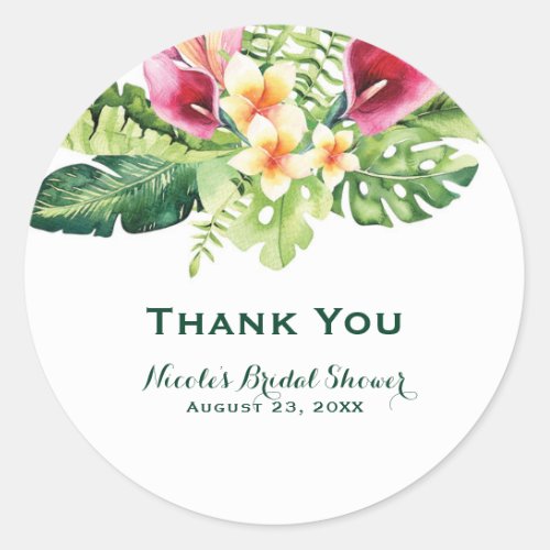 Tropical Flowers Leaves Floral Bridal Shower Favor Classic Round Sticker