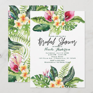 Tropical Flowers & Leaves Floral Bridal Shower Invitation