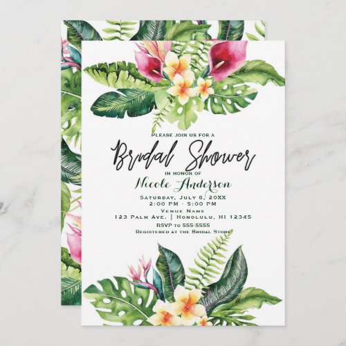 Tropical Flowers  Leaves Floral Bridal Shower Invitation