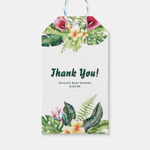 Tropical Flowers Leaves Floral Bridal Shower Party Gift Tags