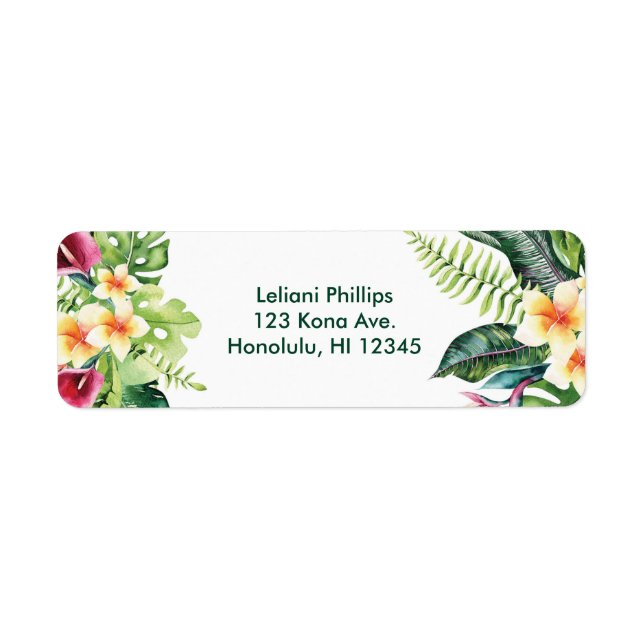 Tropical Flowers Leaves Floral Bridal Shower Party Label (Front)