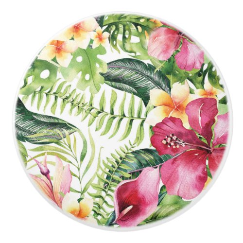 Tropical Flowers Leaves Floral Chic Island Tropics Ceramic Knob
