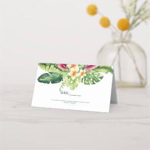 Tropical Flowers Leaves Floral Chic Wedding Place Card