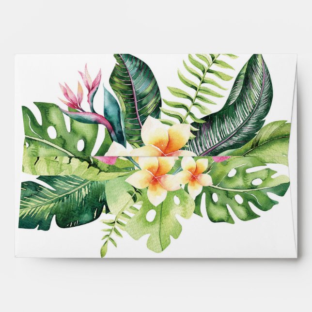 Tropical Flowers & Leaves Floral Invitation Envelope (Back (Top Flap))