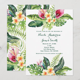 Tropical Flowers Leaves Floral Wedding Invitations