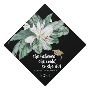 Tropical Flowers Leaves Glitter Graduate Cap