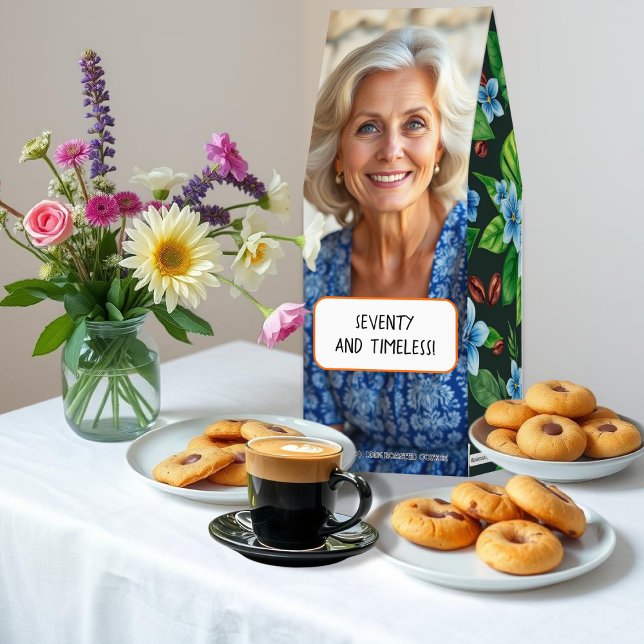 Tropical flowers, leaves pattern 70 Birthday photo Roasted Coffee (Creator Uploaded)