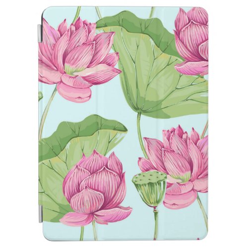 Tropical flowers leaves pink lotus water lily  iPad air cover