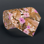 Tropical Flowers Leaves Pink Tan Beige Brown Neck Tie<br><div class="desc">A modern pattern of pink to hot pink flowers on tan, beige and brown tropical plants and leaves on a white background, this men's neck tie is cool for the office, a night on the town, a wedding, for the groom or groomsmen or give as a gift to your husband,...</div>