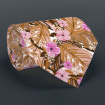 Tropical Flowers Leaves Pink Tan Beige Brown Neck Tie<br><div class="desc">A modern pattern of pink to hot pink flowers on tan, beige and brown tropical plants and leaves on a white background, this men's neck tie is cool for the office, a night on the town, a wedding, for the groom or groomsmen or give as a gift to your husband,...</div>