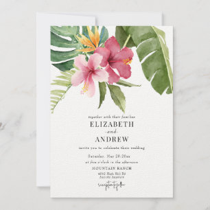 Tropical Flowers & Leaves   Summer Flower Wedding Invitation