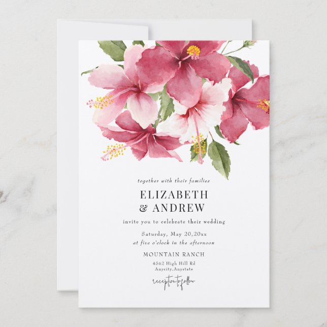 Tropical Flowers & Leaves | Summer Flower Wedding Invitation (Front)