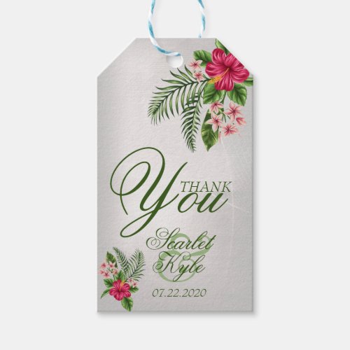 Tropical Flowers  Leaves Thank You Gift Tag