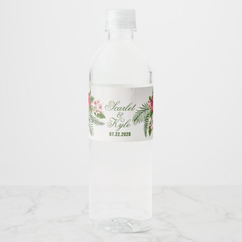 Tropical Flowers  Leaves Water Bottle Labels