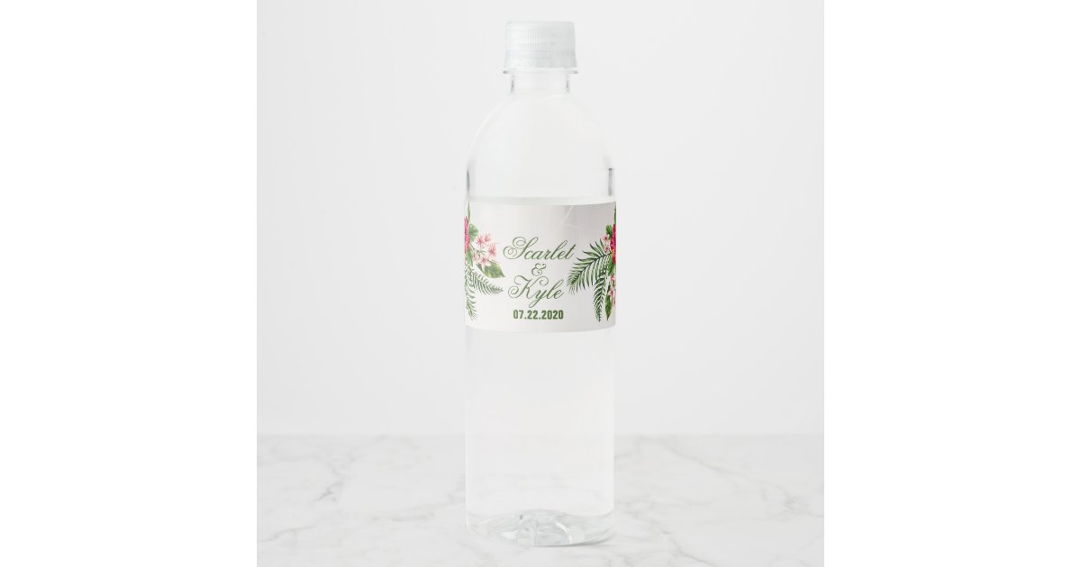 Tropical Flowers & Leaves Water Bottle Labels | Zazzle.com