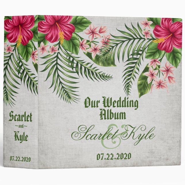 Tropical Flowers & Leaves Wedding Album Binder (Front/Spine)