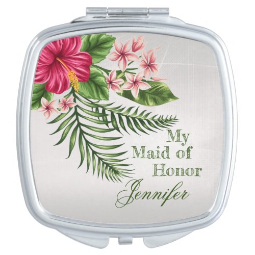Tropical Flowers  Leaves Wedding Compact Mirror