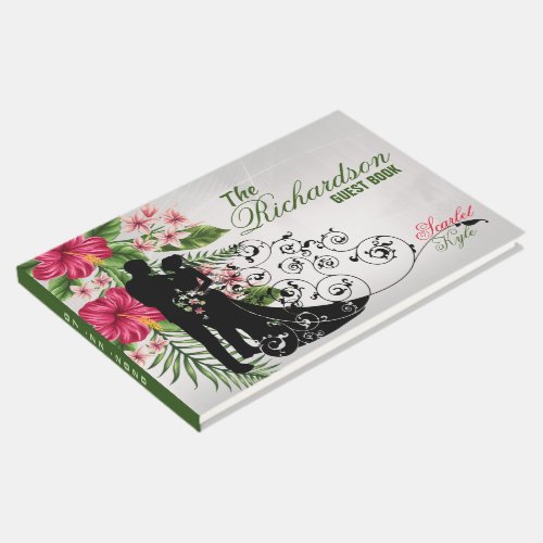 Tropical Flowers  Leaves Wedding Guest Book