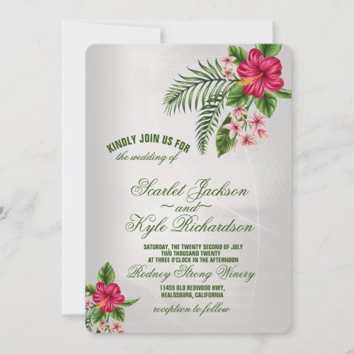 Tropical Flowers  Leaves Wedding Invitations