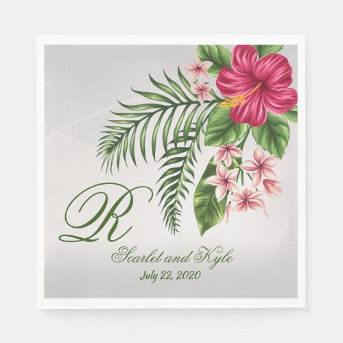 Tropical Flowers  Leaves Wedding Paper Napkins