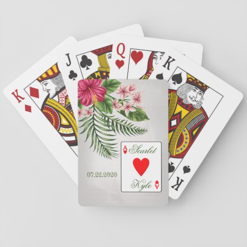 Tropical Flowers  Leaves Wedding Playing Cards