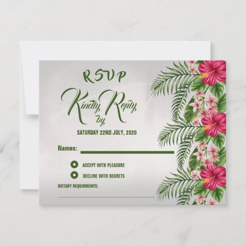 Tropical Flowers  Leaves Wedding RSVP Card
