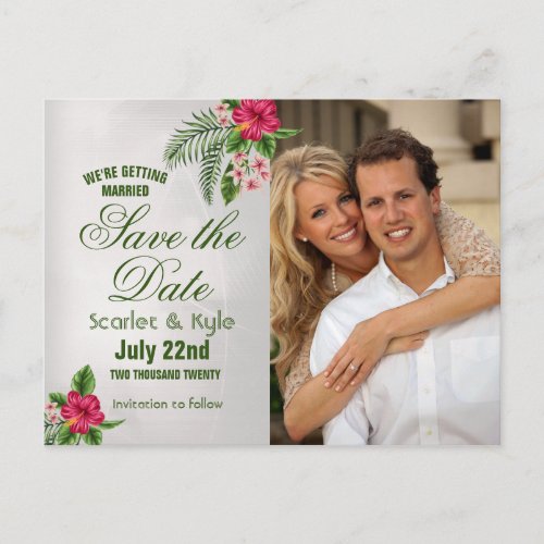 Tropical Flowers  Leaves Wedding Save the Date Announcement Postcard