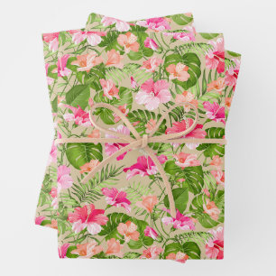 Tropical Flowers Leaves Wrapping Paper Sheets