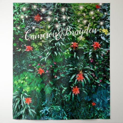 Tropical Flowers Lights Wedding Party Backdrop