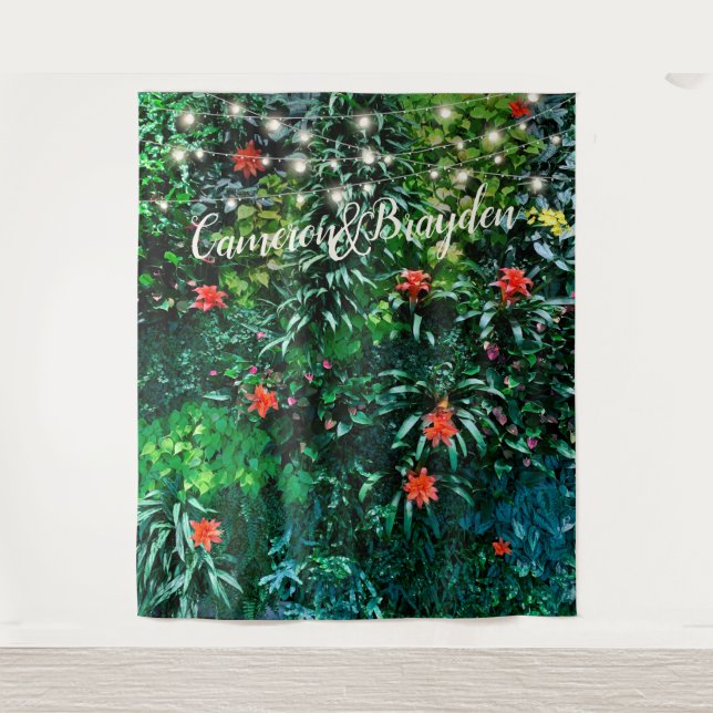 Tropical Flowers Lights Wedding Party Backdrop (Front)