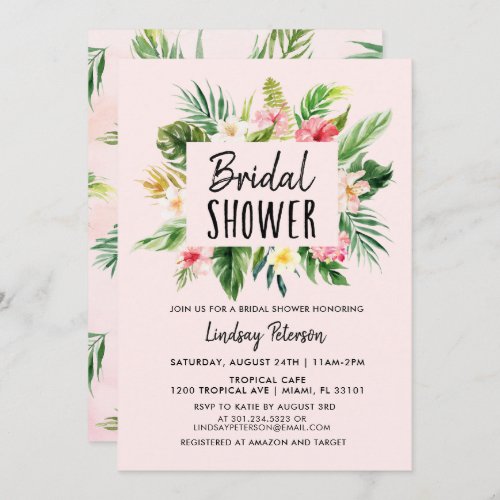 Tropical Flowers Luau Bridal Shower Invitation