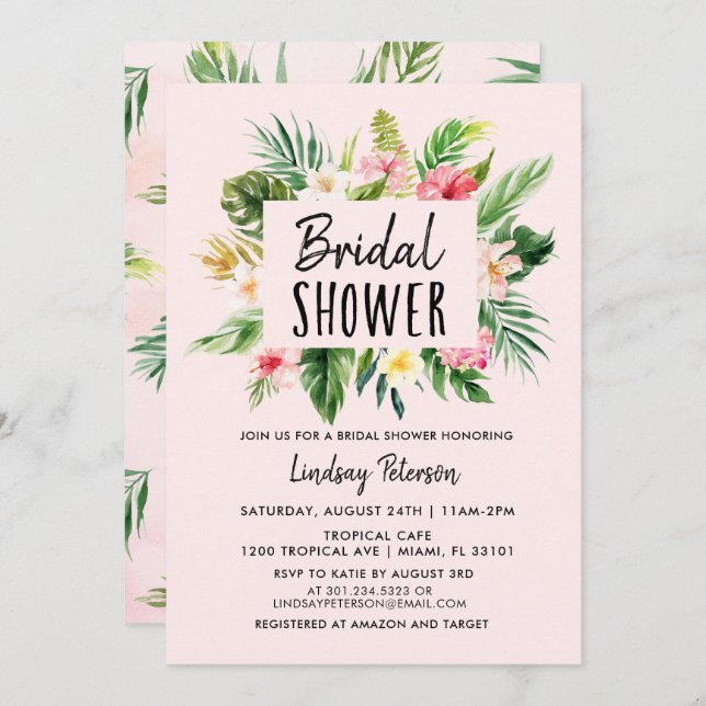 Tropical Flowers Luau Bridal Shower Invitation (Front/Back)