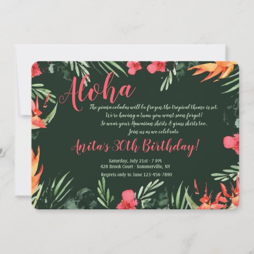 Tropical Flowers Luau Invitation