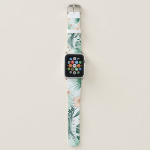 Tropical flowers, lush foliage pattern. apple watch band