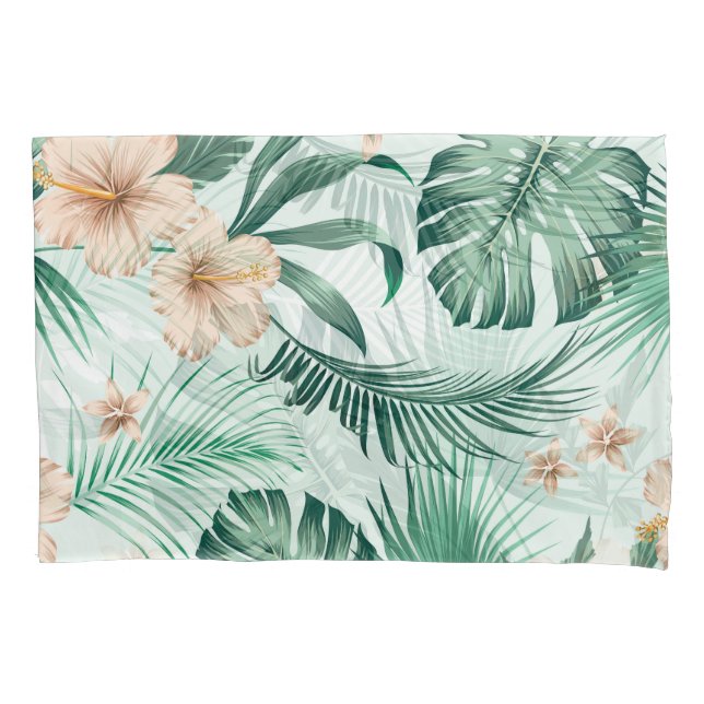 Tropical flowers, lush foliage pattern. pillow case (Front)