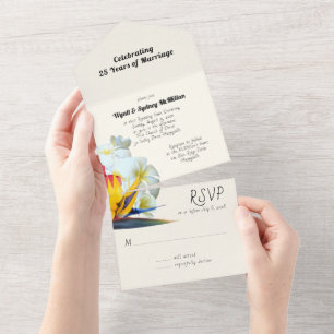 Tropical Flowers Marriage Anniversary Vow Renewal  All In One Invitation