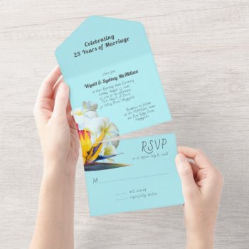 Tropical Flowers Marriage Anniversary Vow Renewal  All In One Invitation by millhill at Zazzle
