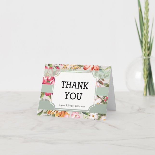 Tropical Flowers Mint Stripes Thank you (Front)