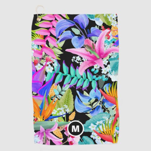 Tropical Flowers Monogram Golf Towel