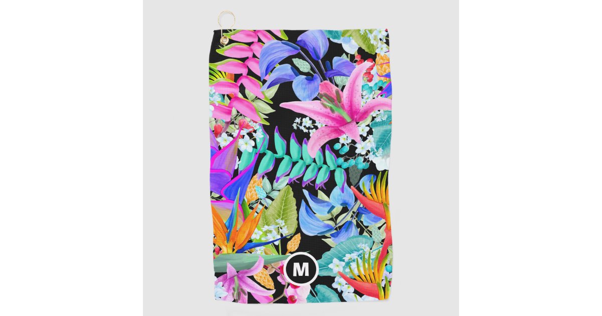 Tropical Flowers Monogram Golf Towel | Zazzle