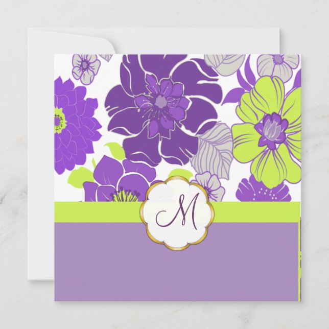 Tropical Flowers + Monogram, Invitations (Front)