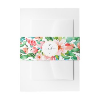 Tropical Flowers Monogram Wedding Invitation Belly Band by dulceevents at Zazzle