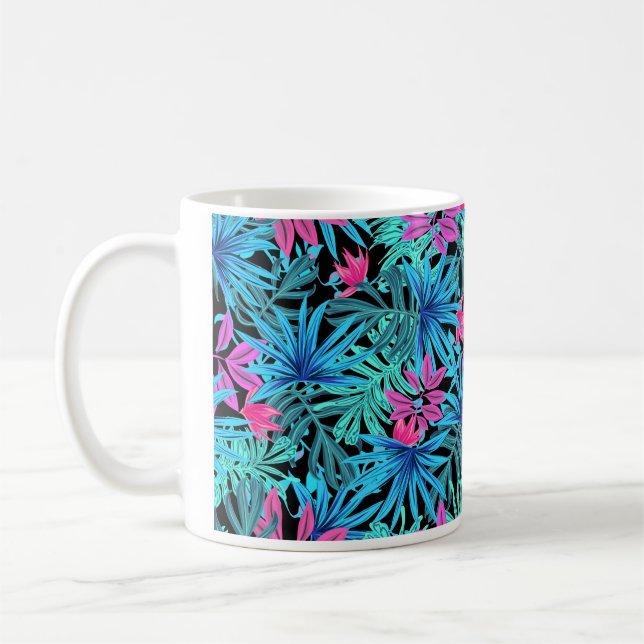 Tropical Flowers of Blue & Pink Coffee Cup Mug (Left)
