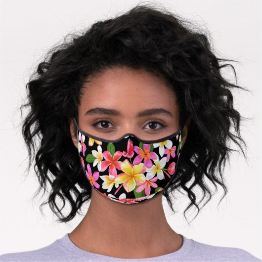 Tropical Flowers on Black Premium Face Mask (Worn)